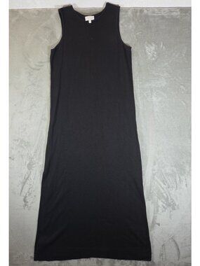 Le' AL.X Ribbed Large Stretch Knit Black Maxi Dress Organic Cotton Sleeveless